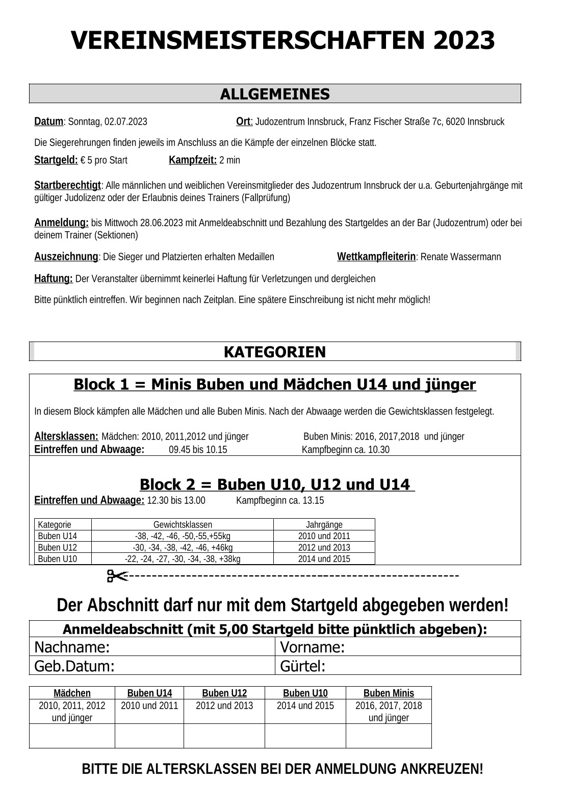 Vereinsmeisterschaft 2023 - Ausschreibung